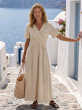 Alvara | V Neck Short Sleeve Wrap Waist Midi Dress