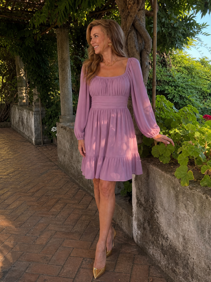 Evalene | Long Sleeve Ruffle Hem Knee Length Dress