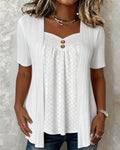 Carol | Faux Layered Square Collar Cutout Patchwork Shirt