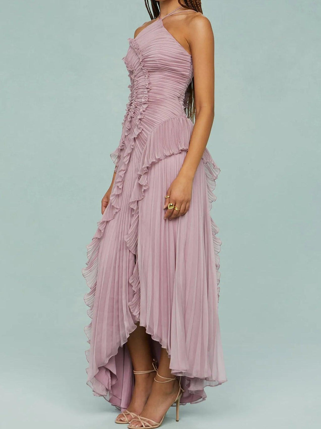Ruth | Pleated Suspender Long Dress With Slits Dress