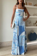 Eleonore | Ric Rac Strap Bow Back Printed Maxi Dress