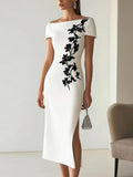 Audrey | Chic Floral Print Boat Neck Midi Dress Outfit