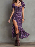 Wendy | Boho Floral Puff-Sleeve Midi Dress