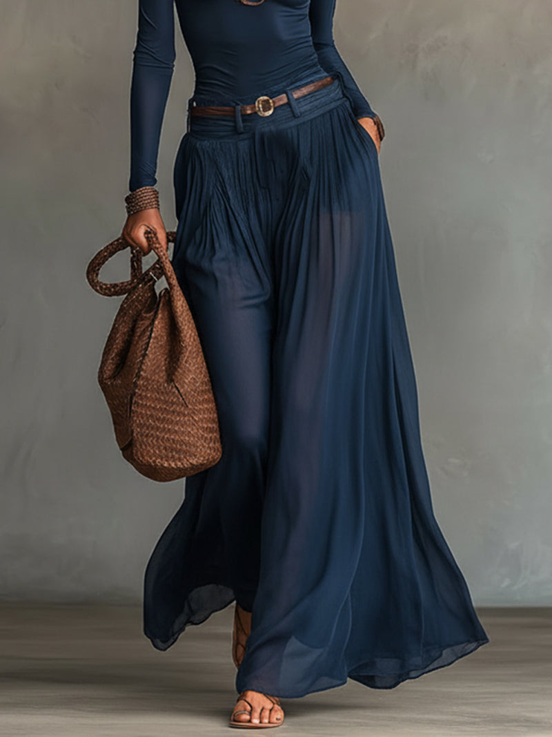 Lore | Navy One-shoulder Top And Skirt Two-piece Set (+ Free Belt)